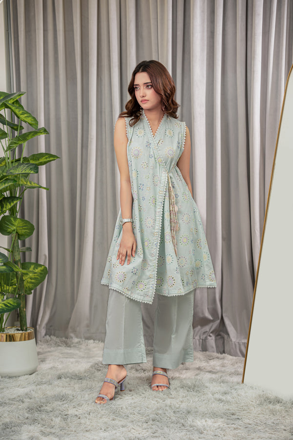 Sky Bloom Embroidered Angrakha