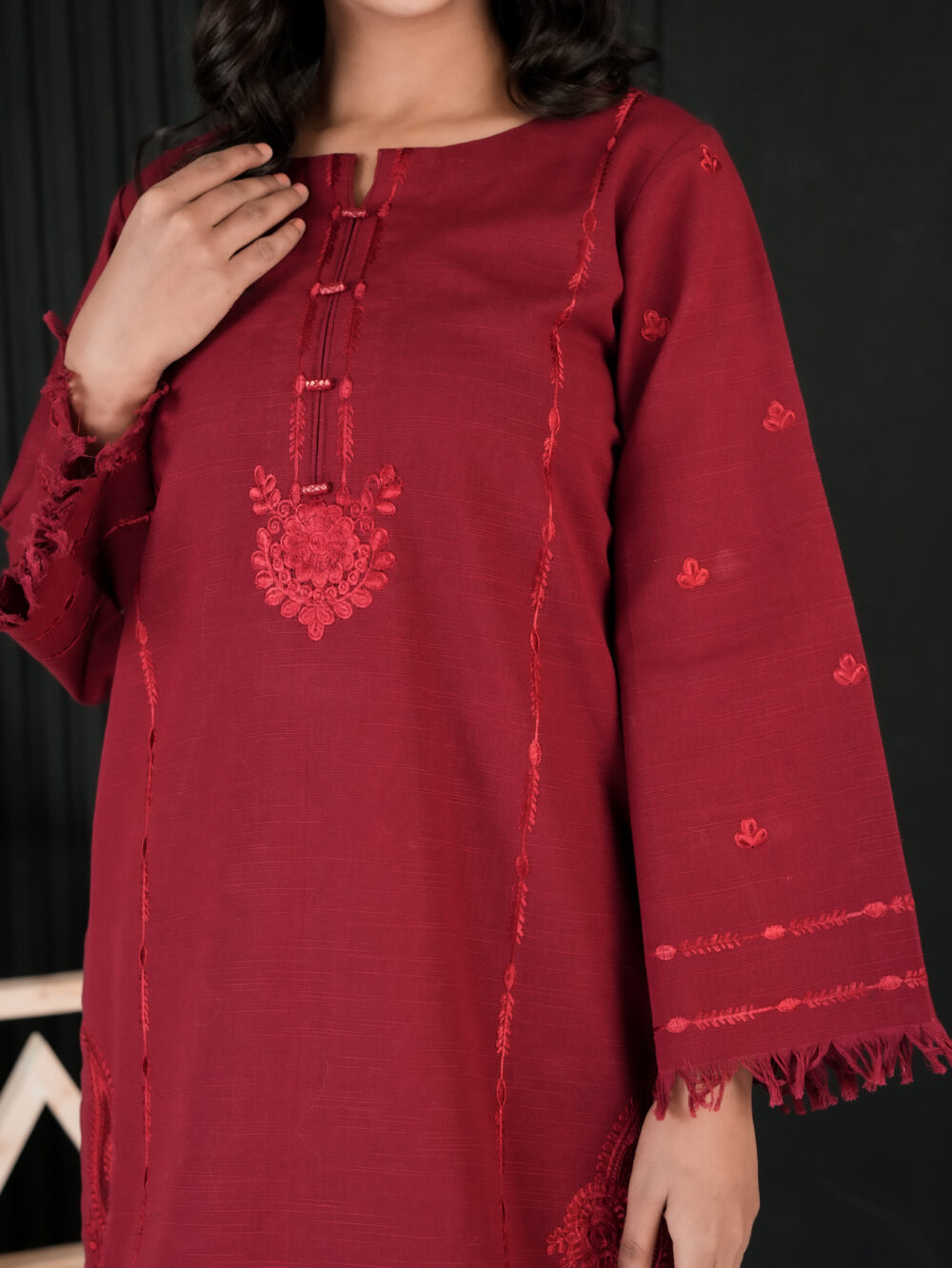 2 Piece - Embroidered  Khaddar Suit - Image 5